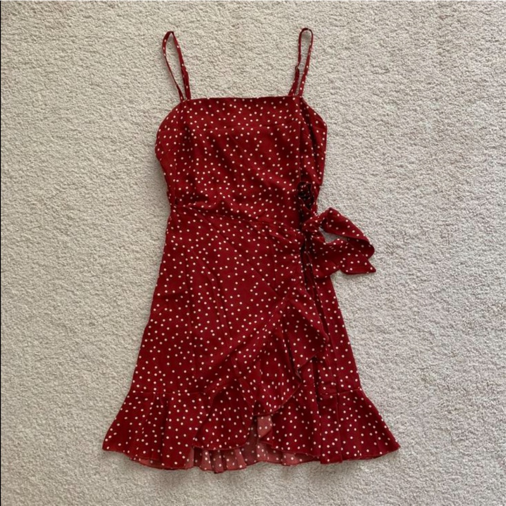 Princess Polly polka dot burgundy wrap dress size S